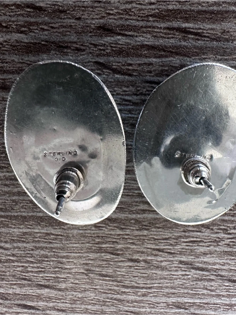 Vintage Navajo Sterling Silver Large Turquoise Oval Cabochons Stud Earrings